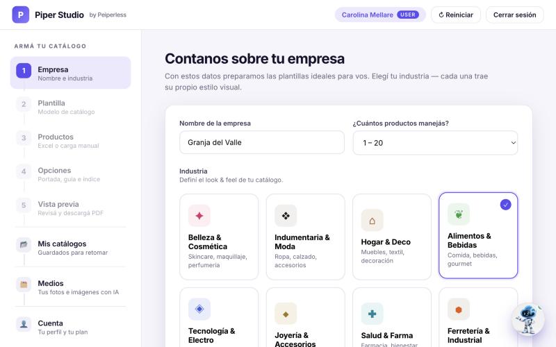 Piper Studio: paso Empresa e industria