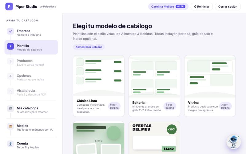 Piper Studio: elección de plantilla