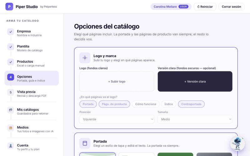 Piper Studio: opciones del catálogo